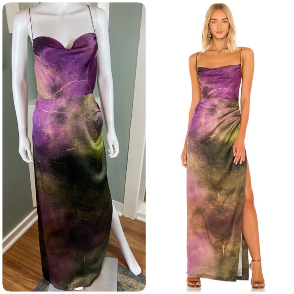 Retrofete Marlene Vintage Thunderstorm Silk Satin Blend Gown Maxi Dress Small S